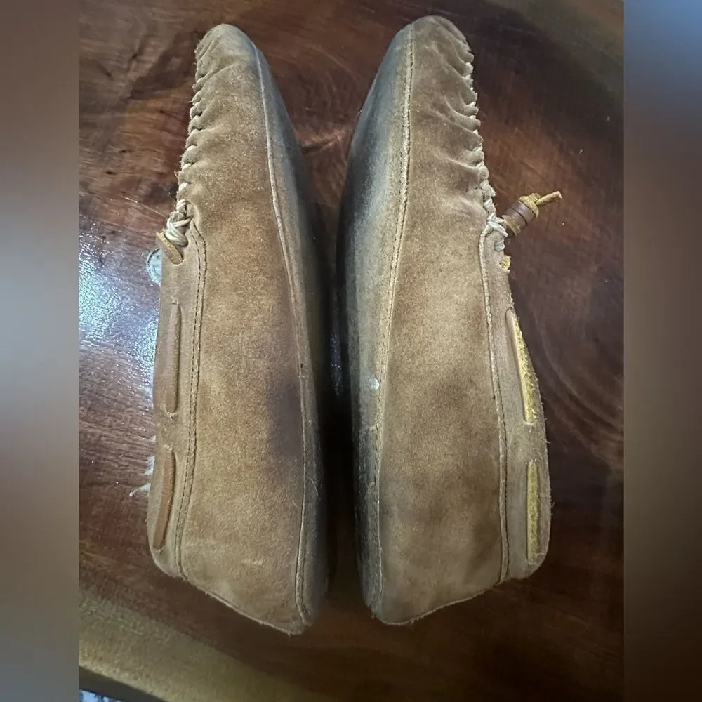 Minnetonka Moccasin Women's Sz 11 Slippers 3711 Brown Suede Fur Lined - Picture 3 of 5